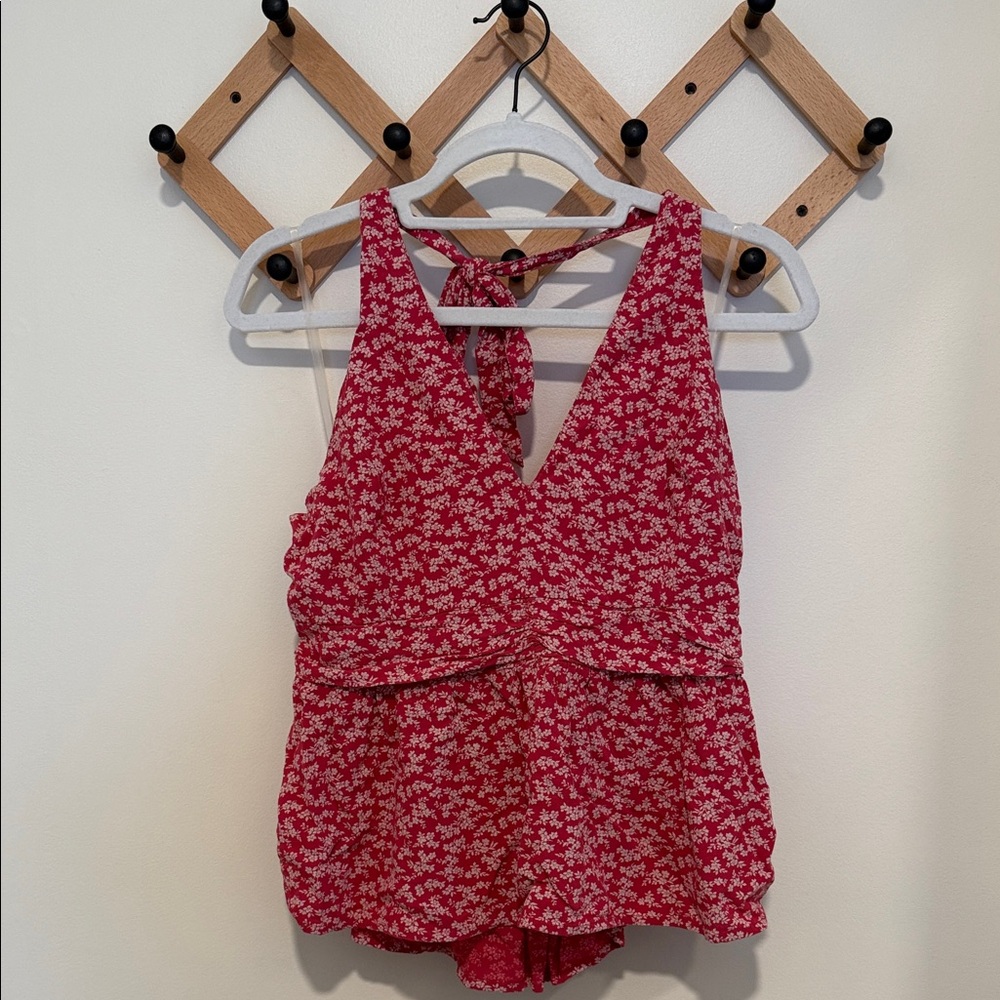 American Eagle Outfitters Red Floral Sleeveless Blouse